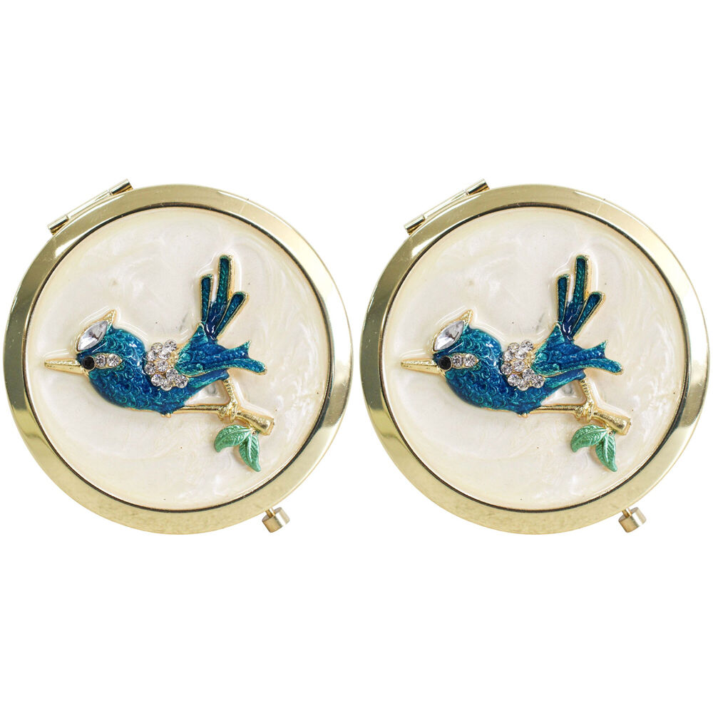 LVD Metal/Enamel Compact Makeup Mirror Pocket Womens Accessory 7cm Bird (2 Pack)