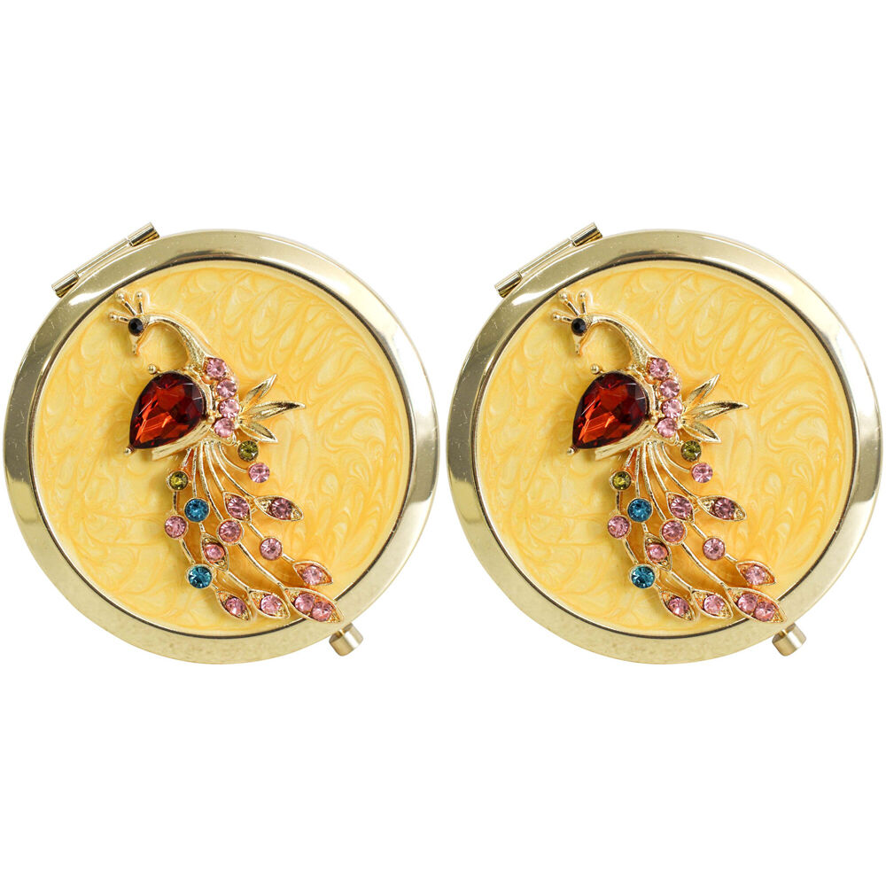 LVD Metal/Enamel Compact Makeup Mirror Pocket Womens Accessory 7cm Peacock (2 Pack)