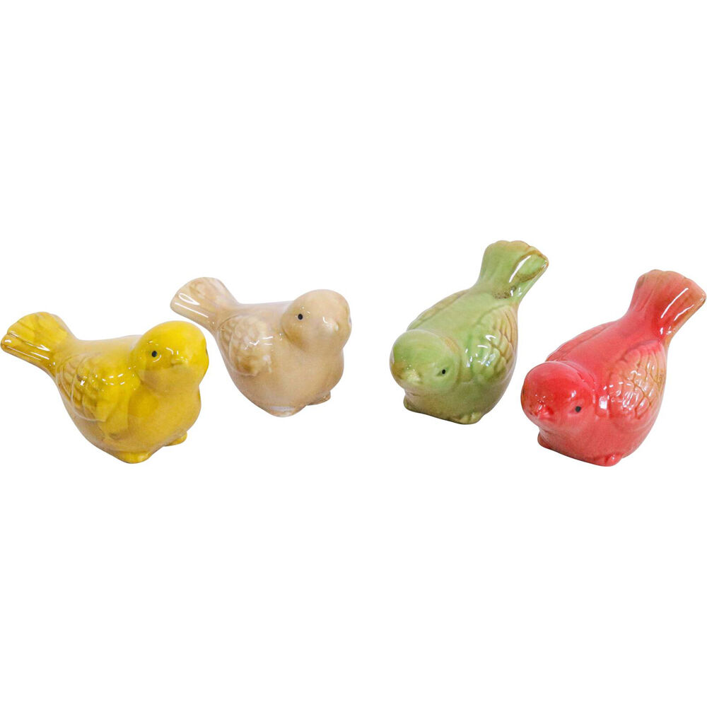 LVD Coloured Birds Ceramic Figurine Home/Garden Ornament Decor 9cm (4 Pieces)