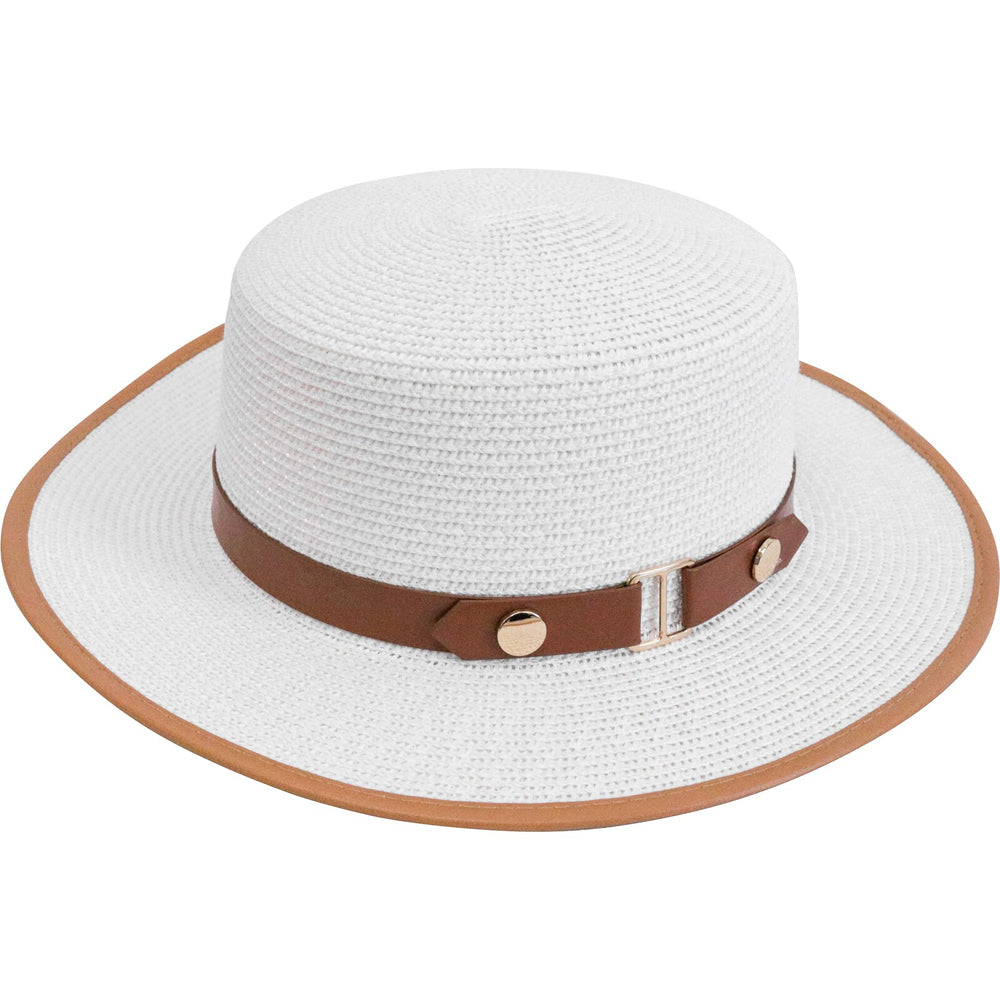 LVD Kids/Children Woven Sun Outdoor Summer Hat 33cm Brim Round Hipster White