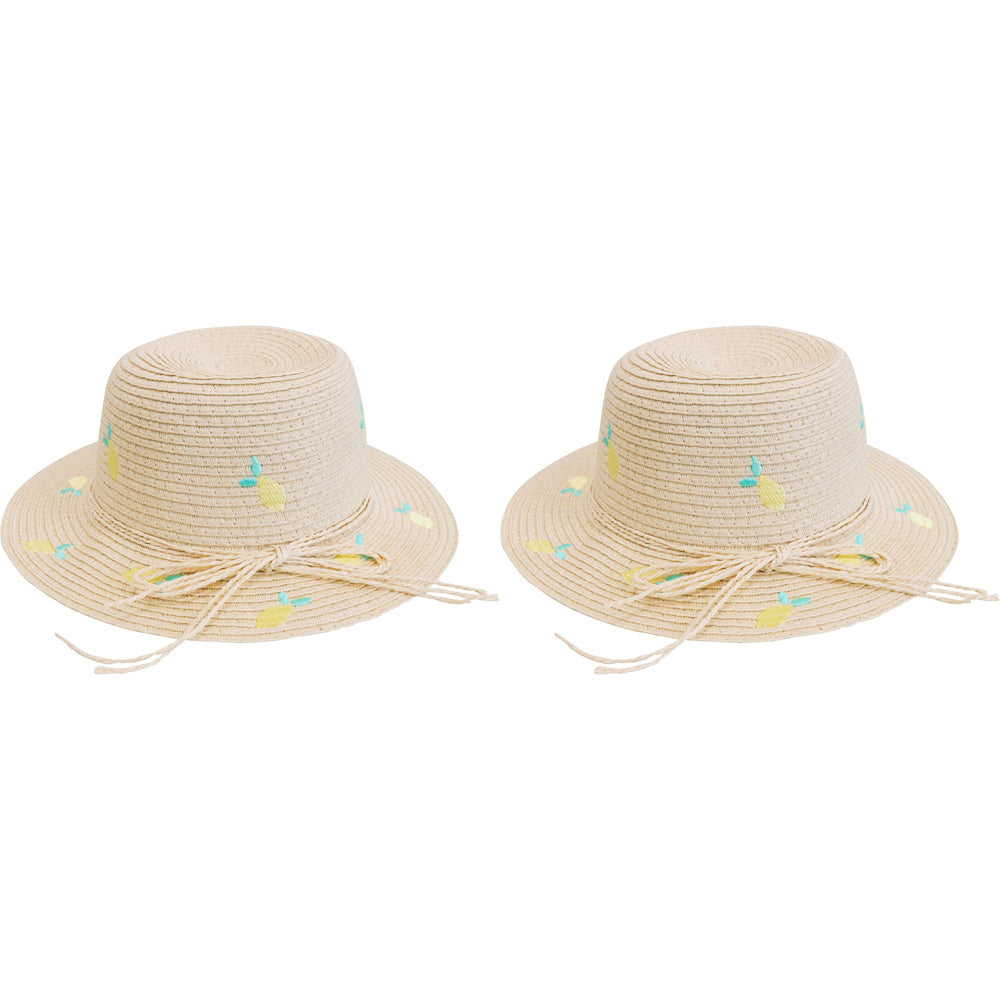 LVD Kids/Children Woven Sun Outdoor Summer Hat 30cm Brim Round Lemoncello (2 Pack)