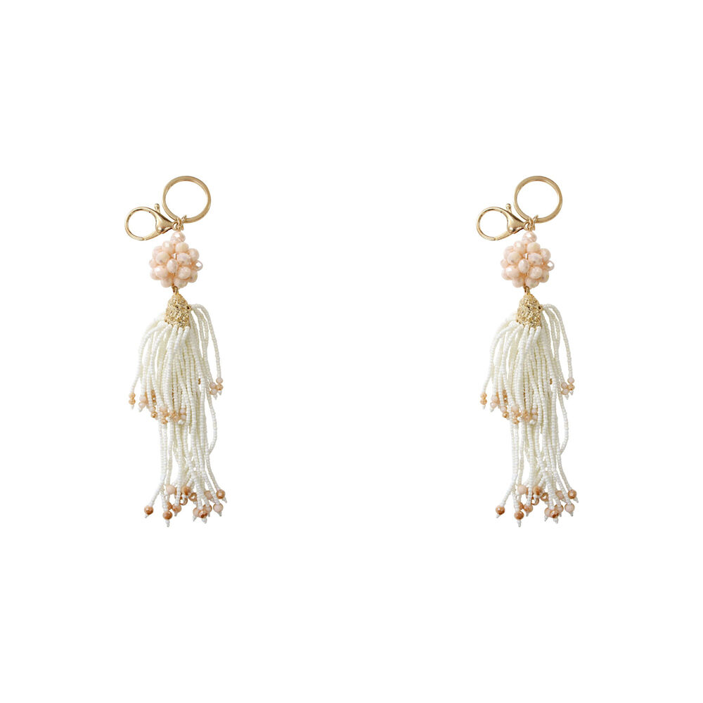LVD Hanging Keyring Bag Hanger w/ Beads/Tassel Design Accessory 17cm Ivory (2 Pack)