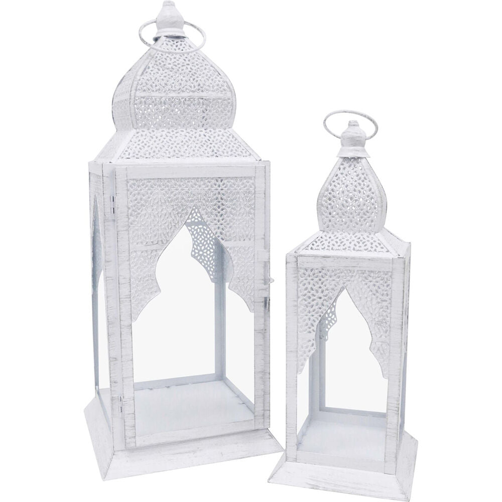 LVD Wooden Metal/Glass Lanterns Brynn Set 21x56cm/14x41cm White (2 Pieces)