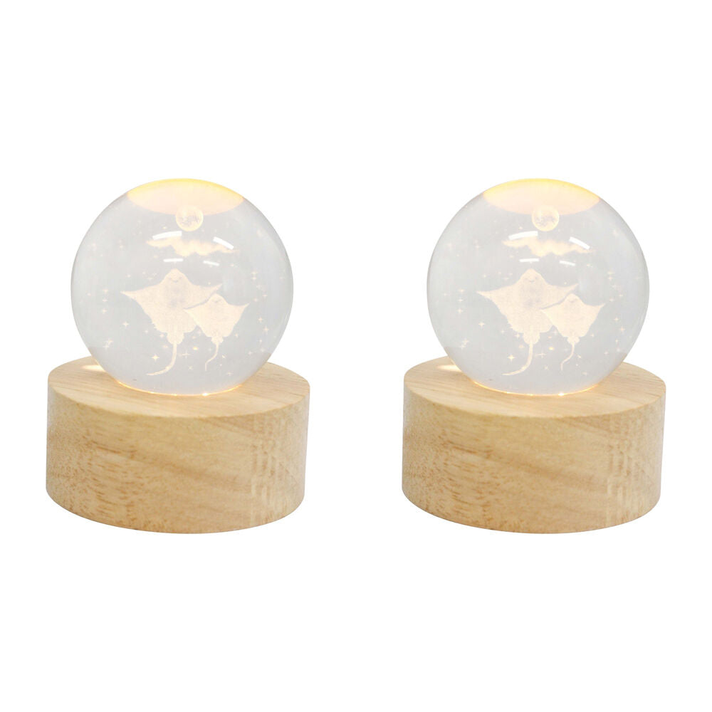 LVD Wooden LED Glass Ball Sphere Bedroom Decoration 7x3cm Stingray (2 Pack)