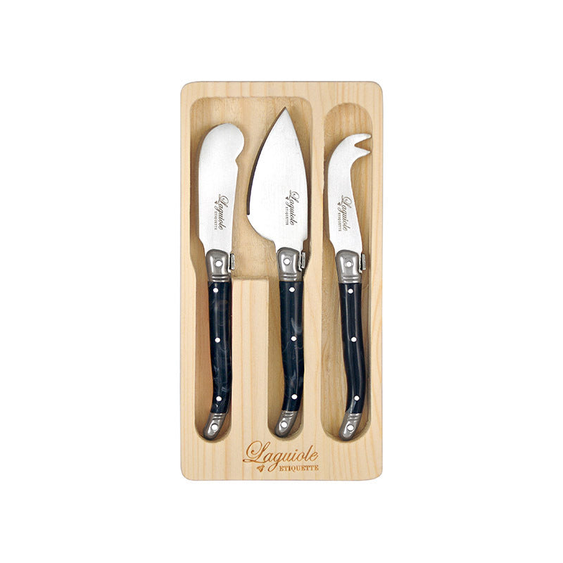 Laguiole Etiquette Mini Soft Cheese/Pate Knife Set Utensils Marble (3 Pieces) — Black