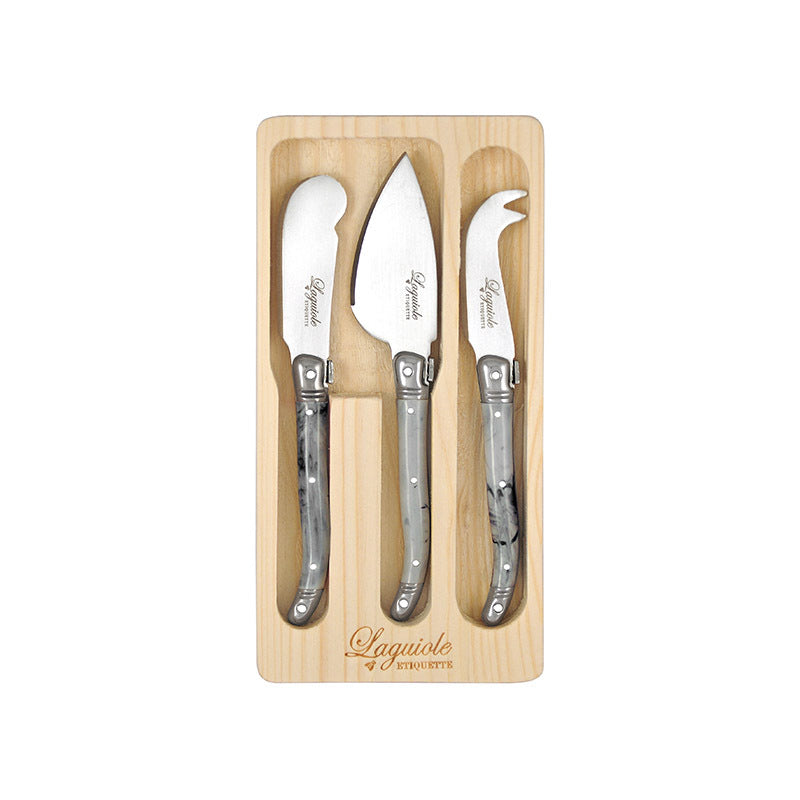 Laguiole Etiquette Mini Soft Cheese/Pate Knife Set Utensils Marble (3 Pieces) — White