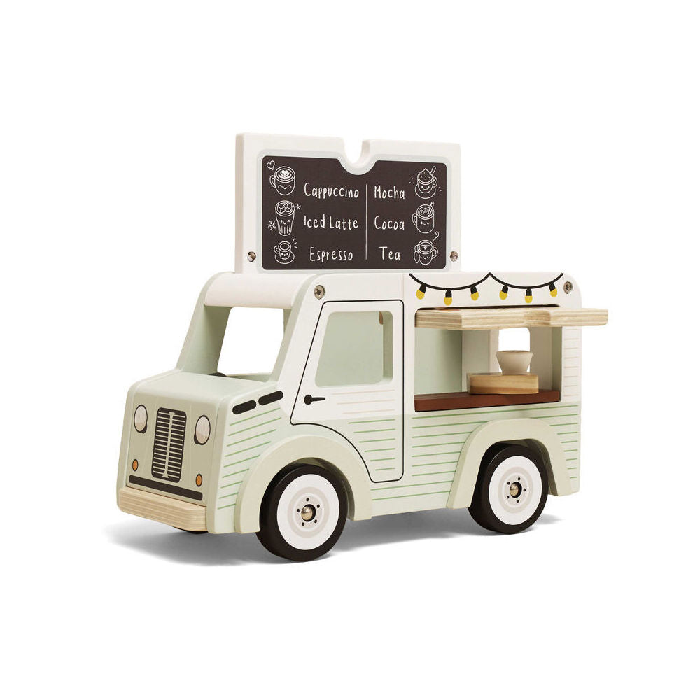 LE Toy Van 3y+ Green Wooden Mobile Cafe Kids Set w/ Menu/Mug/Crossiant/Tray