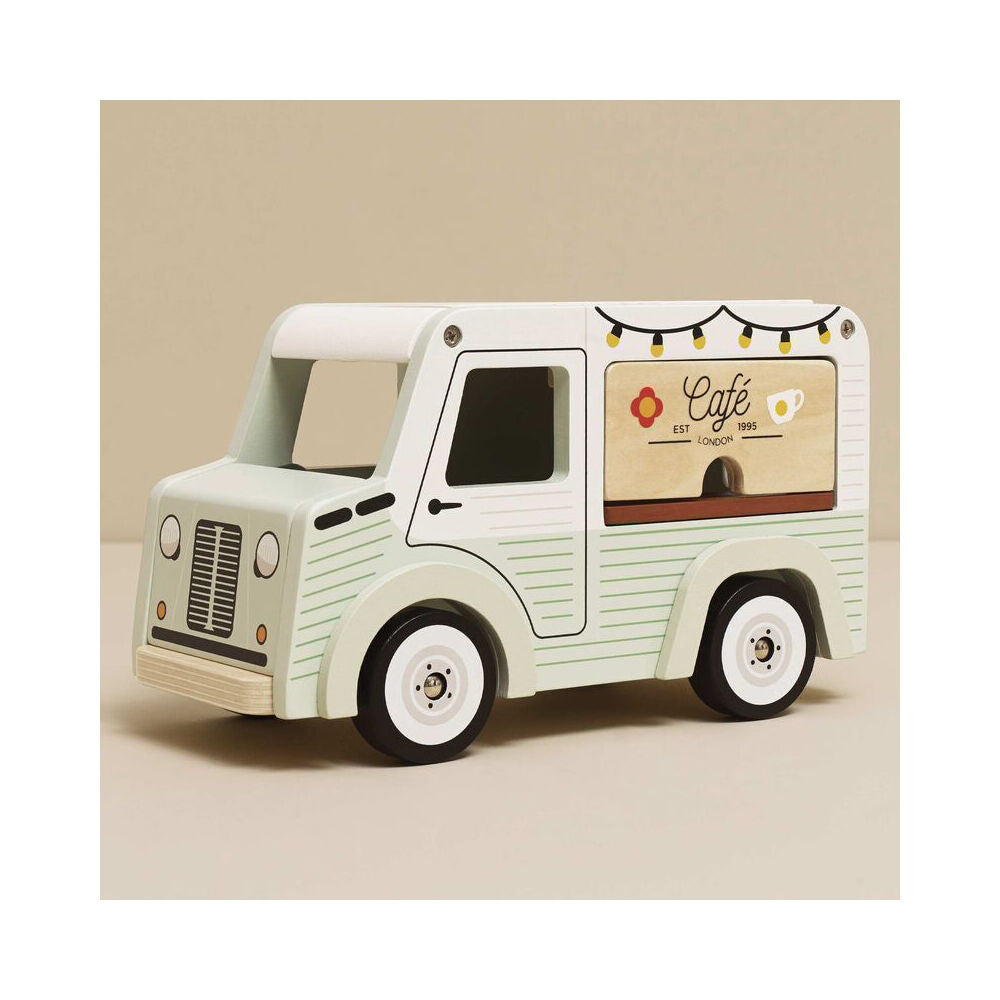 LE Toy Van 3y+ Green Wooden Mobile Cafe Kids Set w/ Menu/Mug/Crossiant/Tray — image 3