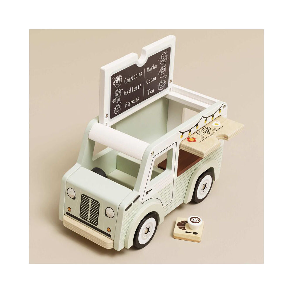 LE Toy Van 3y+ Green Wooden Mobile Cafe Kids Set w/ Menu/Mug/Crossiant/Tray — image 4