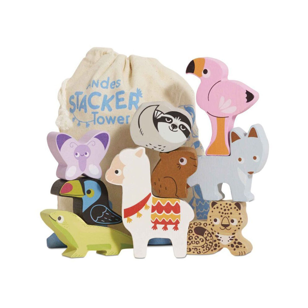 LE Toy Van Wooden Andes Stacking Animals & Bag Educational Toy 18m+ (10 Pieces)