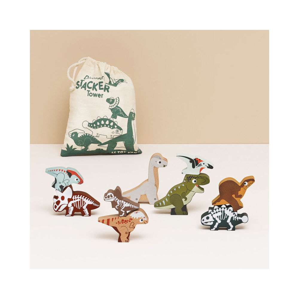 LE Toy Van Wooden Jurassic Stacking Dinosaurs w/ Bag Play Set Kids 18m+ (9 Pieces) — image 2