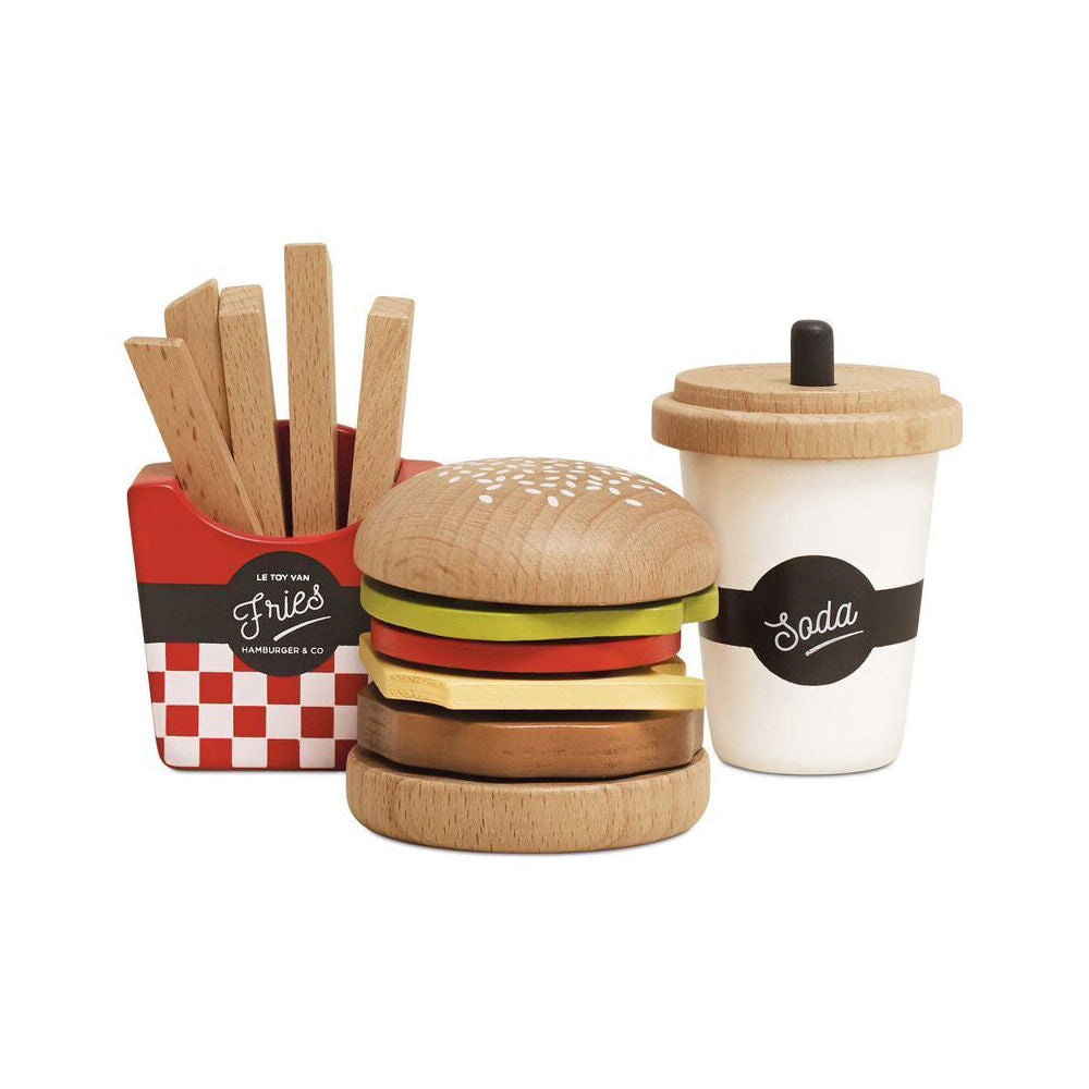 LE Toy Van 3y+/6x6x30cm Kids Pretend Play Wooden Hamburger Set w/ Fries/Drink