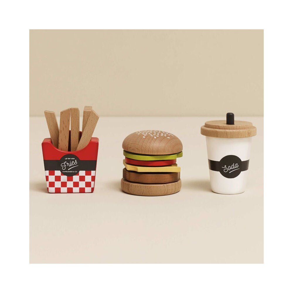 LE Toy Van 3y+/6x6x30cm Kids Pretend Play Wooden Hamburger Set w/ Fries/Drink — image 2