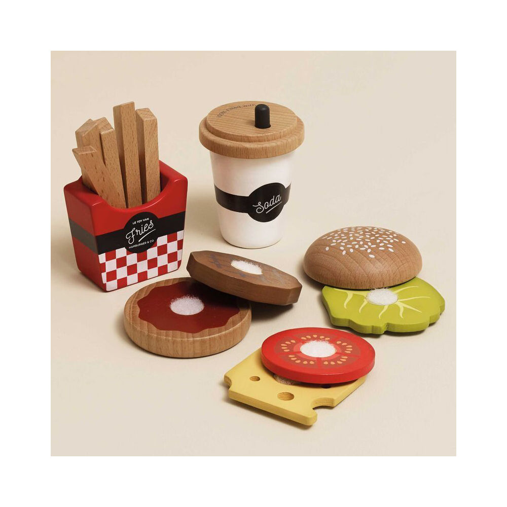 LE Toy Van 3y+/6x6x30cm Kids Pretend Play Wooden Hamburger Set w/ Fries/Drink — image 3