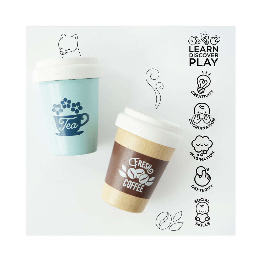 LE Toy Van Honeybake Take Away Hot Drink Cups Set 7x9cm Wooden Toy 2y+ (2 Pieces) — image 3