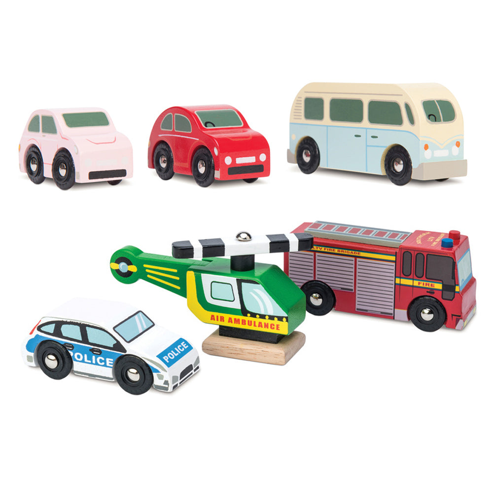LE Toy Van Retro Metro Car & Emergency Vehicles Kids Wooden Toy Set 2y+ (3 Pieces)