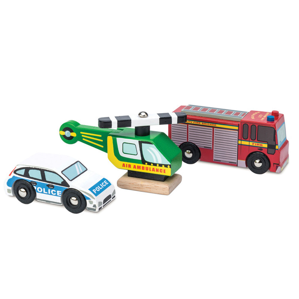 LE Toy Van Emergency Vehicles Set Kids/Children 10x5cm Wooden Toy 2y+ (3 Pieces)