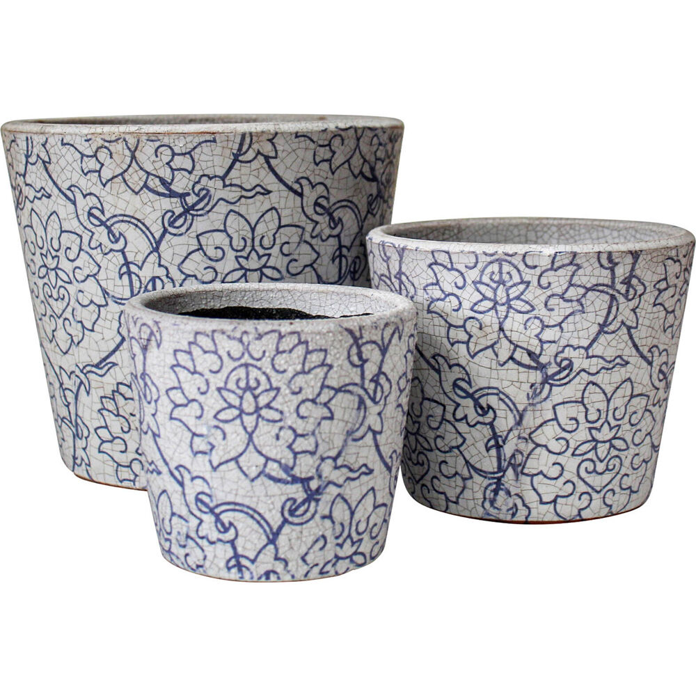 LVD Terracotta Planter Pot Set 15.5x14cm/12x10cm /9x8.5cm Fleur Blue (3 Pieces)