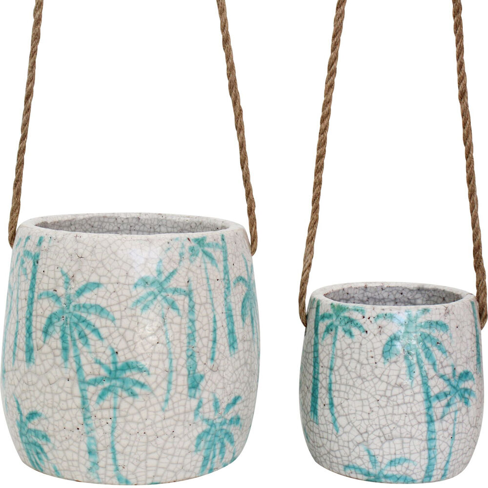 LVD Terracotta/Jute Hanging Pot Set 18x18x17cm/13x13x12.5cm Island (2 Pieces)