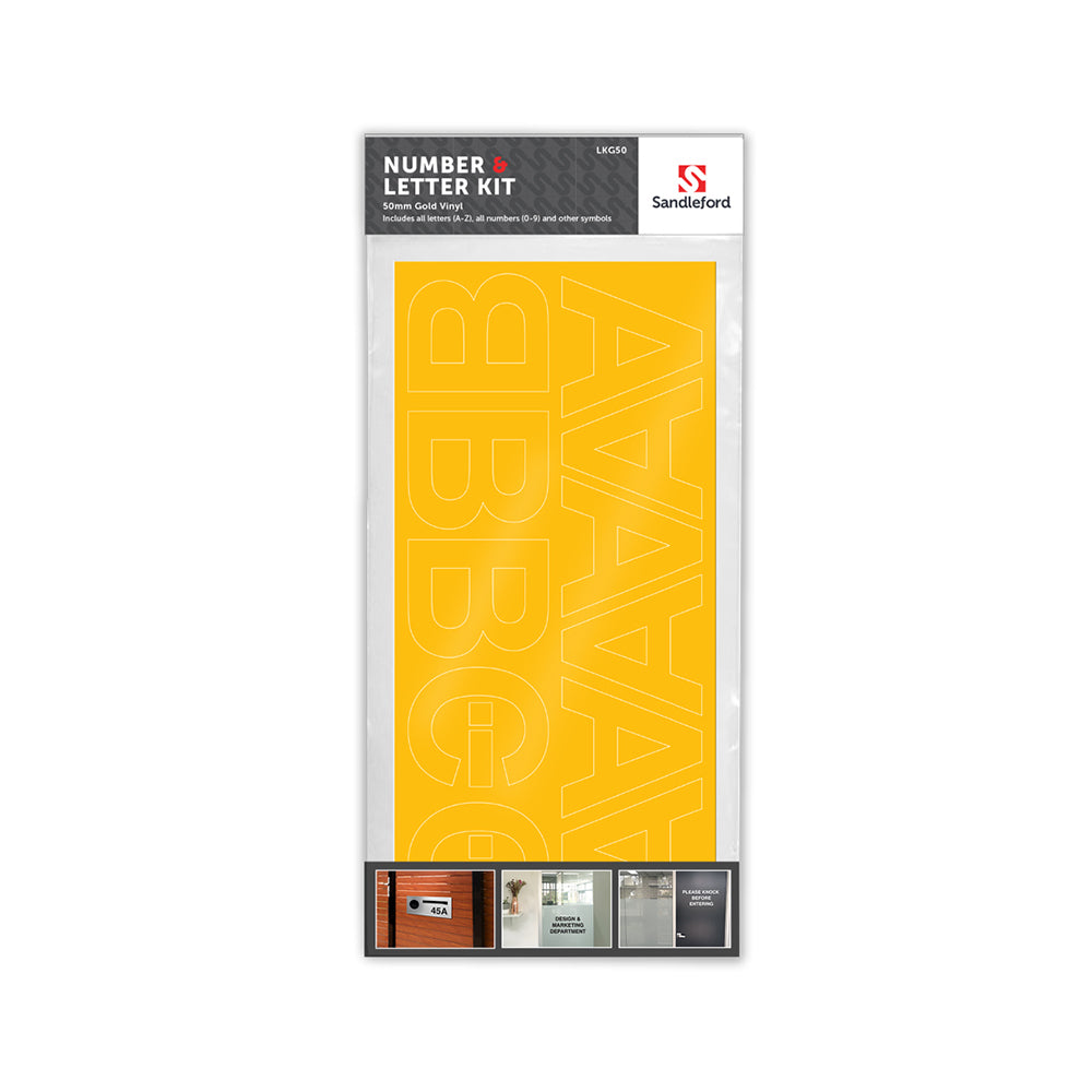 Sandleford 50mm Repositionable Vinyl Letters/Numbers Adhesive Helvetica Gold — image 2