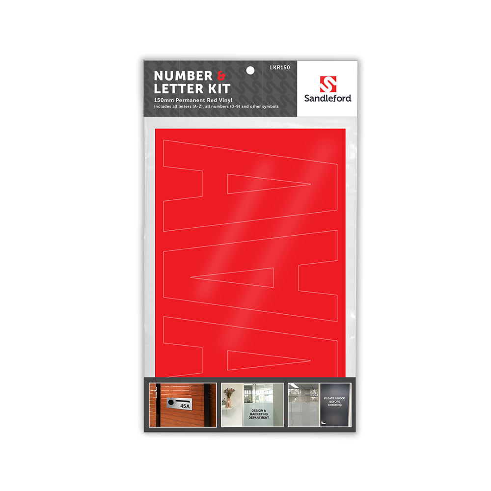 Sandleford 150mm Vinyl Letters/Numbers Stickers/Adhesive Franklin Gothic Red