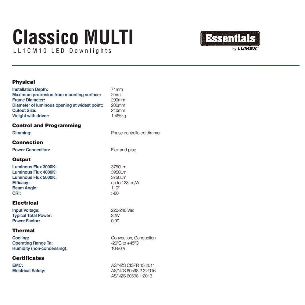 Lumex Essentials Tri Colour Downlight Classico 32W 3000K/4000K/5000K Dimmable — image 2