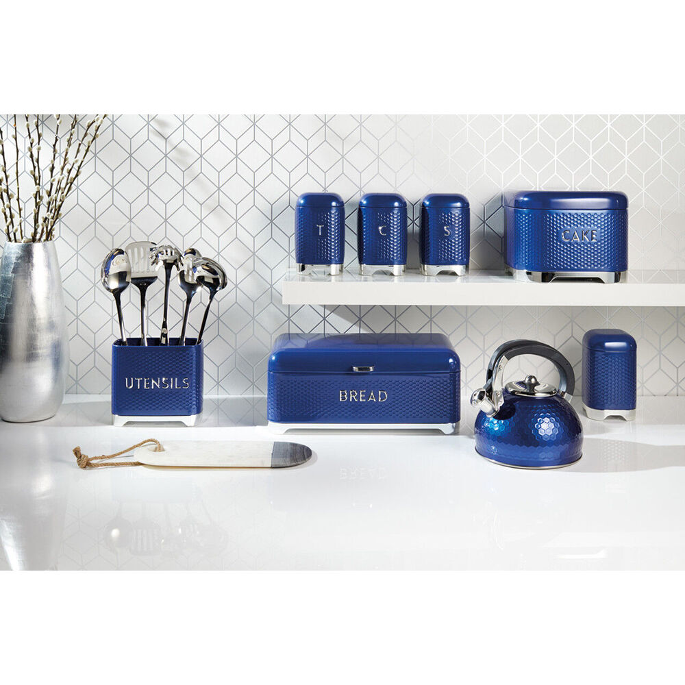 Kitchen Craft Lovello Carbon Steel Retro Coffee Canister w/ Geometric Finish Midnight Navy — image 2
