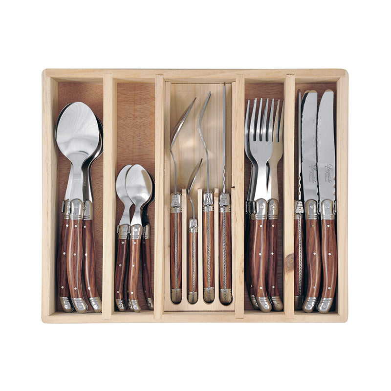 Laguiole Silhouette Stainless Steel Cutlery Set Knife/Fork/Spoon Wooden (24 Pieces)