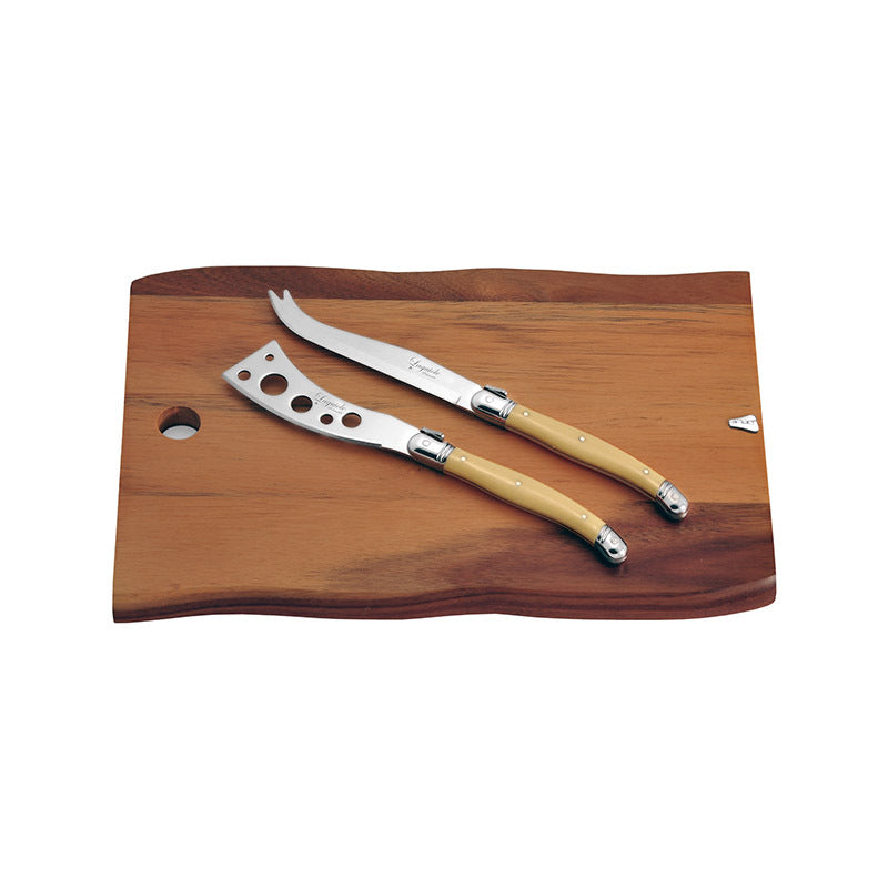 Laguiole Silhouette Acacia Cheese Board & Stainless Steel Knife Set Ivory (3 Pieces)