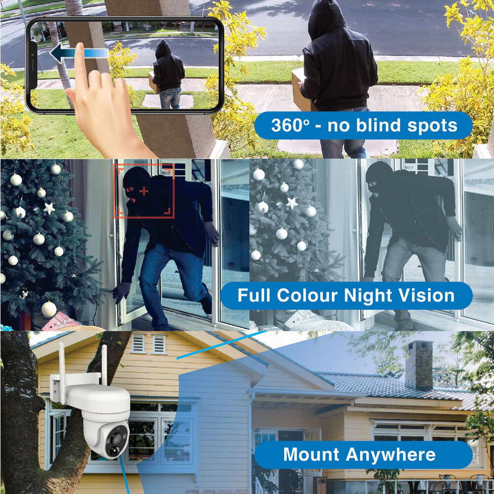 Laser FHD Outdoor Pan Tilt Camera Solar Night Vision Motion Detection White — image 3