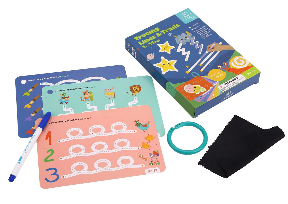 Tookyland Let's Trace Tracing Lines & Trails Flash Cards Educational Toy 3+ (33 Pieces)