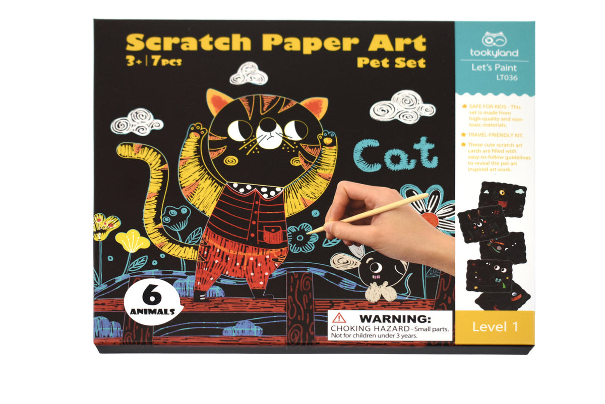 Tookyland Kids Scratch Paper Art Pet Set Craft Activity Fun Play Toy Kit 3+ (7 Pieces)