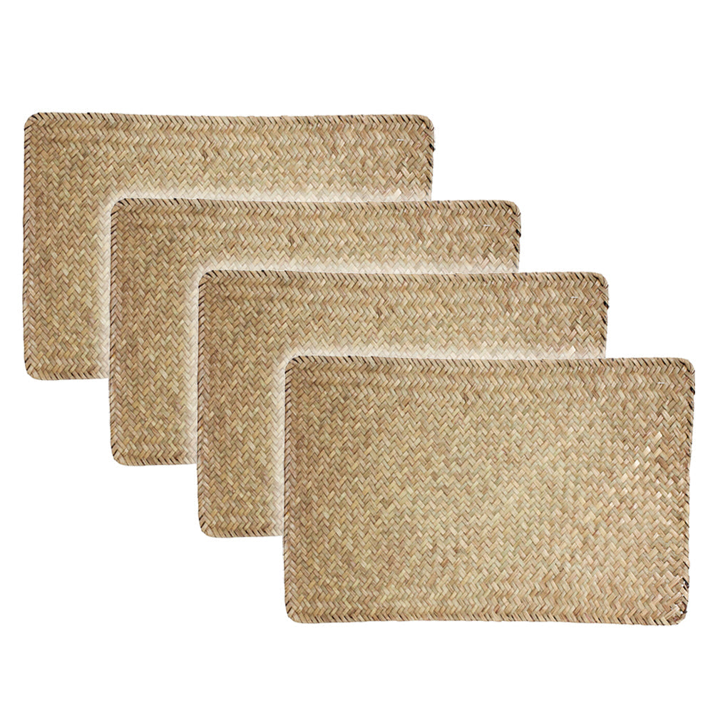 LVD Table Rectangle Serveware Dining Placemat Long Weave Natural Straw 45x30cm (4 Pack)