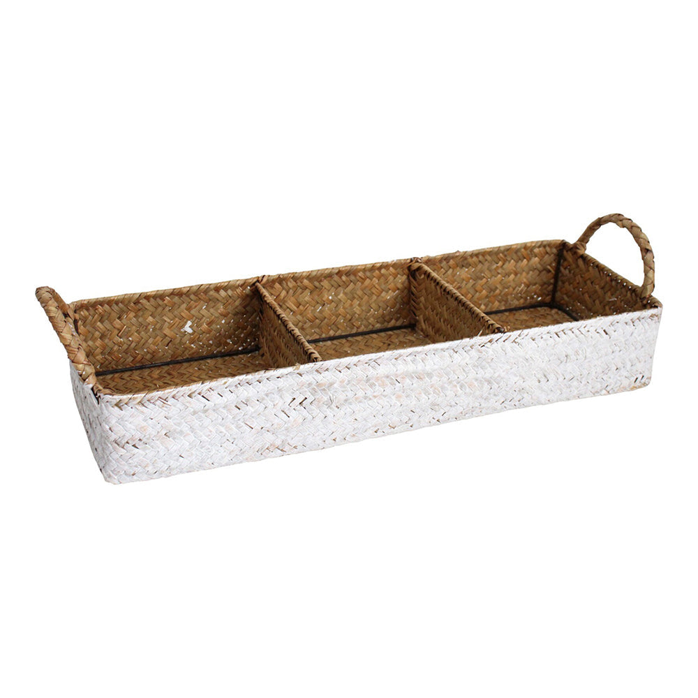 LVD Straw 45cm Triple Storage Tray Home/Kitchen Organiser w/ Handle Natural/White