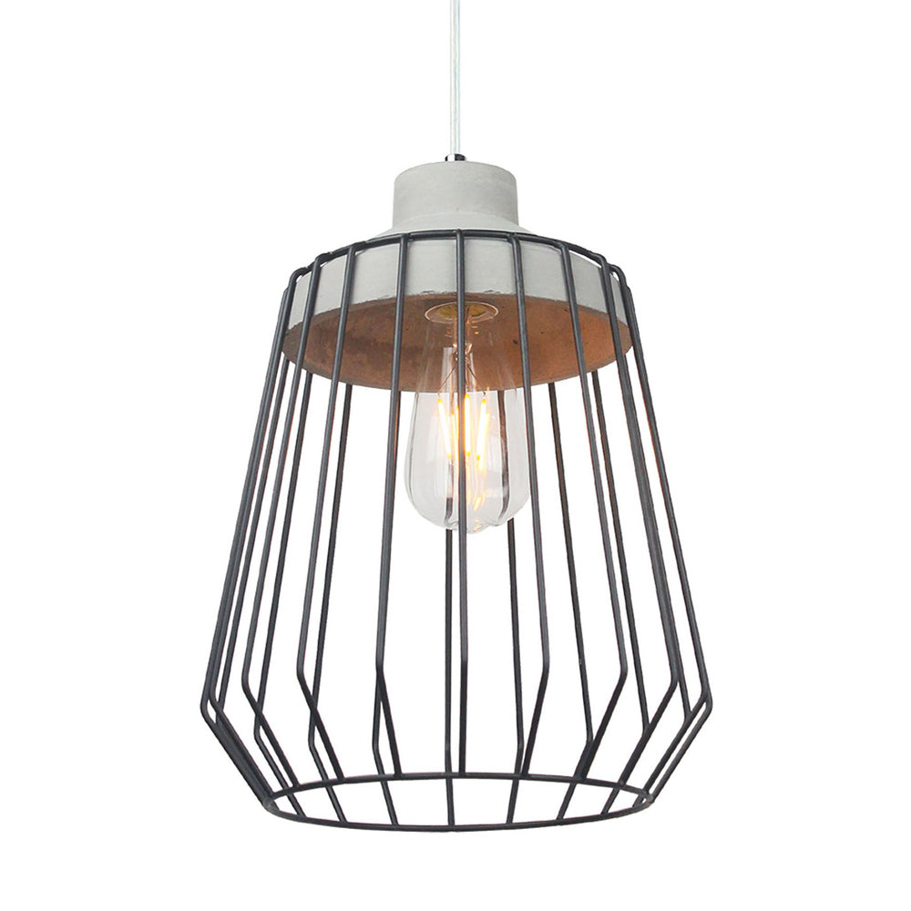Maine & Crawford Luminite Lamp Cover 25x135cm Cage/Concrete Pendant Lab — Black