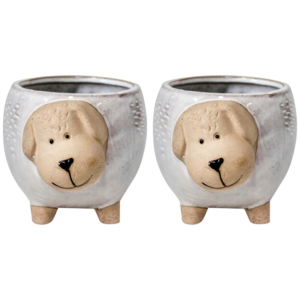 LVD Ceramic Decorative Indoor Planter Pot Snoopy Dog 16x11cm Natural (2 Pack)