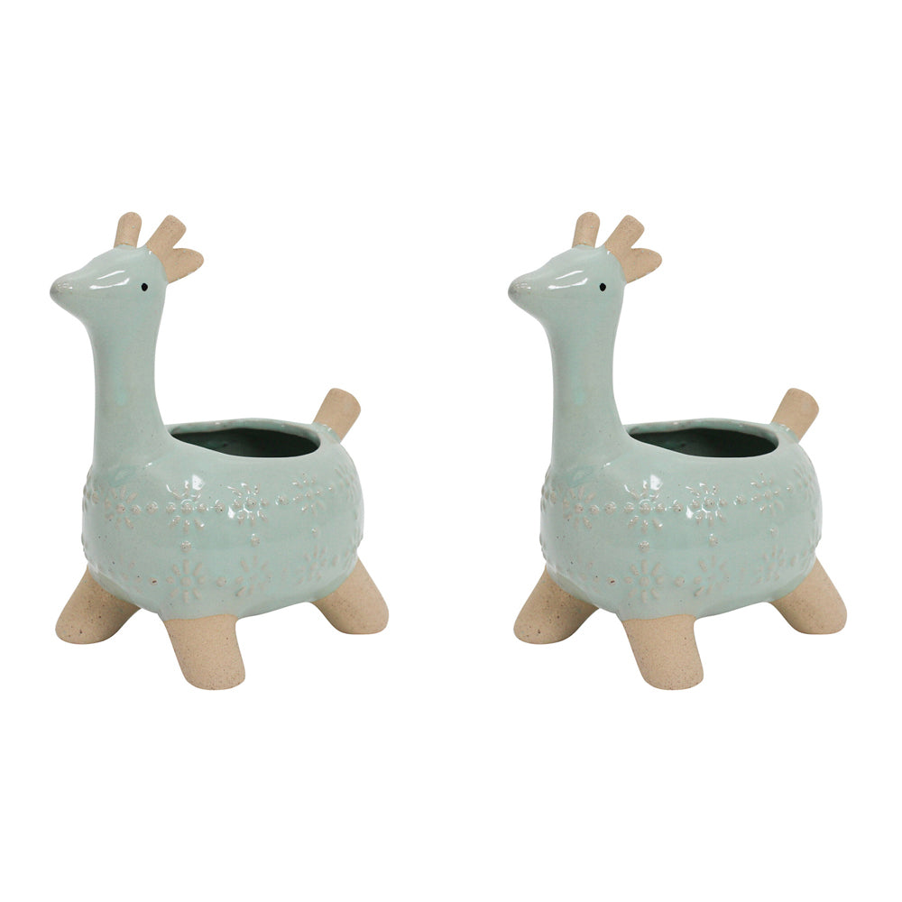 LVD Jaz Giraffe Ceramic 16cm Planter Home/Garden Decorative Plant Pot Aqua/Beige (2 Pack)