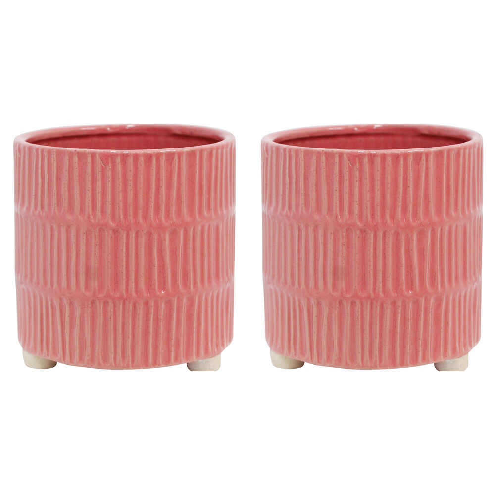 LVD Ceramic Decorative Textured Indoor Planter Pot Sunset 13.5x14cm Pink (2 Pack)