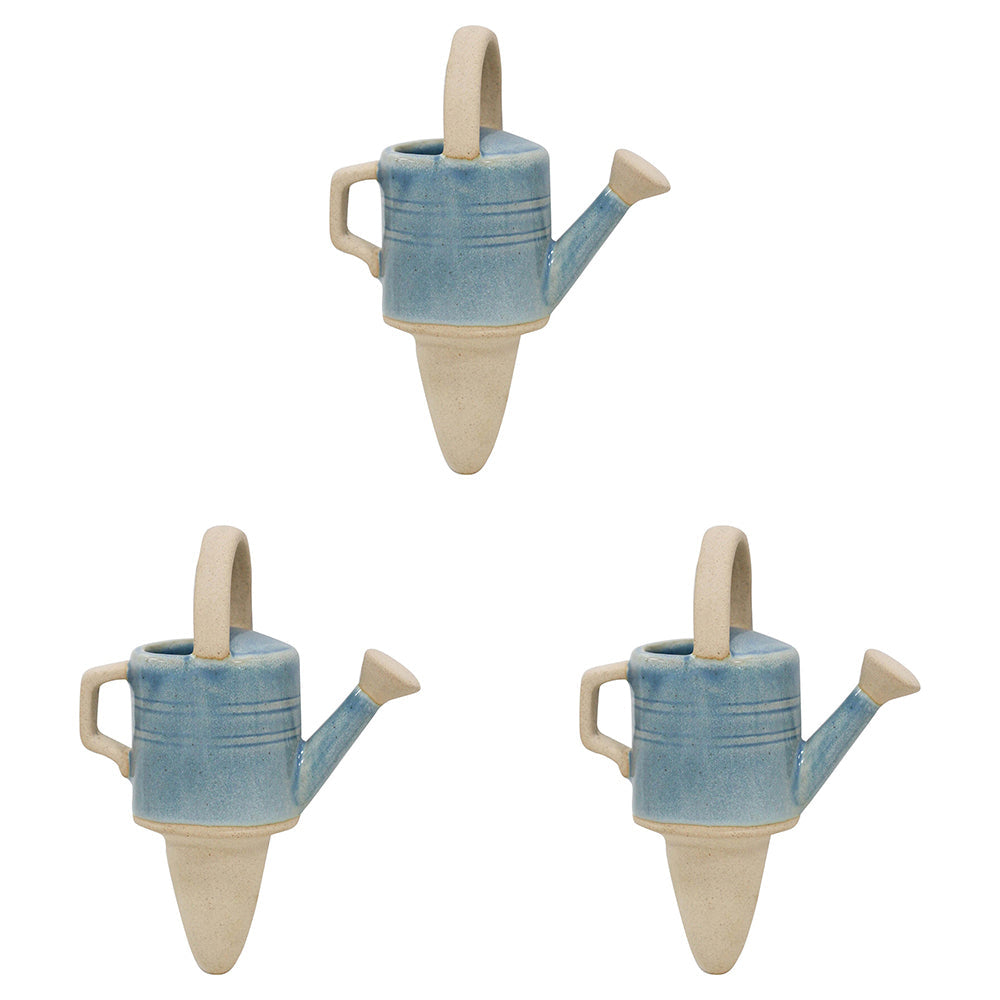 LVD Ceramic Stoneware 13cm Water Spike Watering Can Garden Ornament Home BLU (3 Pack)