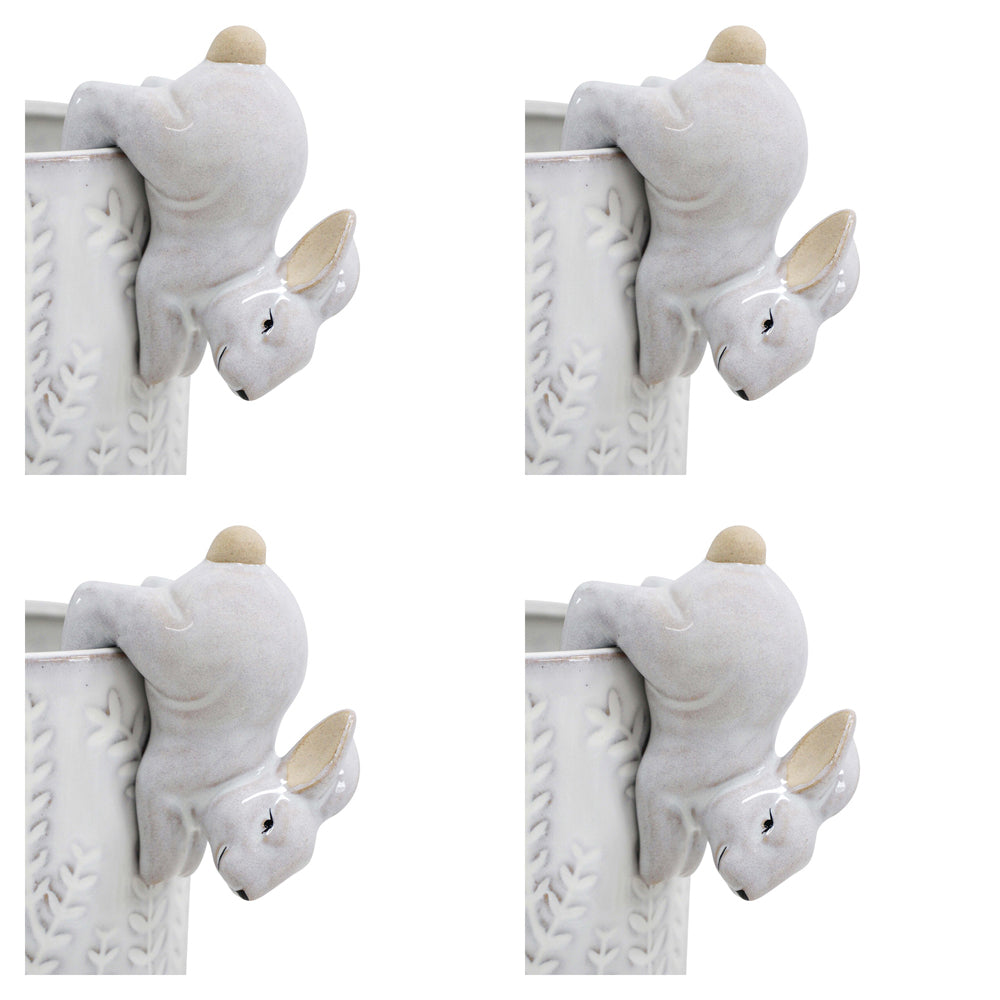 LVD Ceramic 9cm Stoneware Pot Sitter Rabbit Ornament Sculpture Home Decor White (4 Pack)