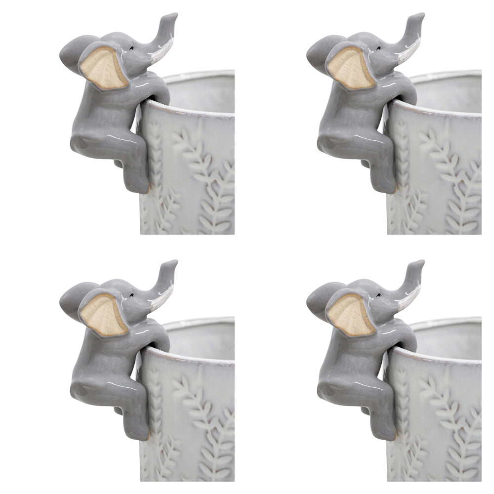 LVD Ceramic 12cm Stoneware Pot Sitter Elephant Ornament Sculpture Home Decor Grey (4 Pack)