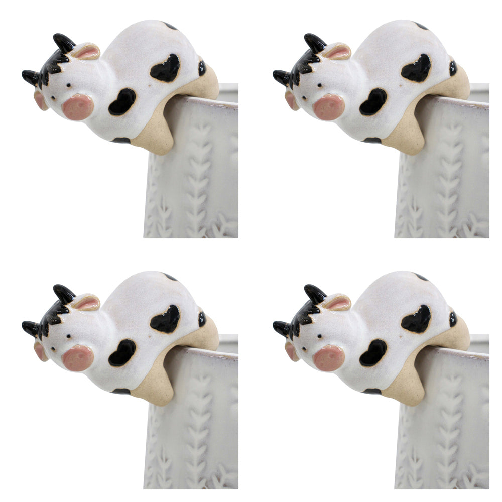 LVD Ceramic Stoneware 8cm Pot Sitter Cow Ornament - White (4 Pack)