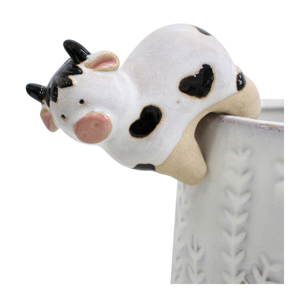 LVD Ceramic Stoneware 8cm Pot Sitter Cow Ornament - White (4 Pack) — image 2