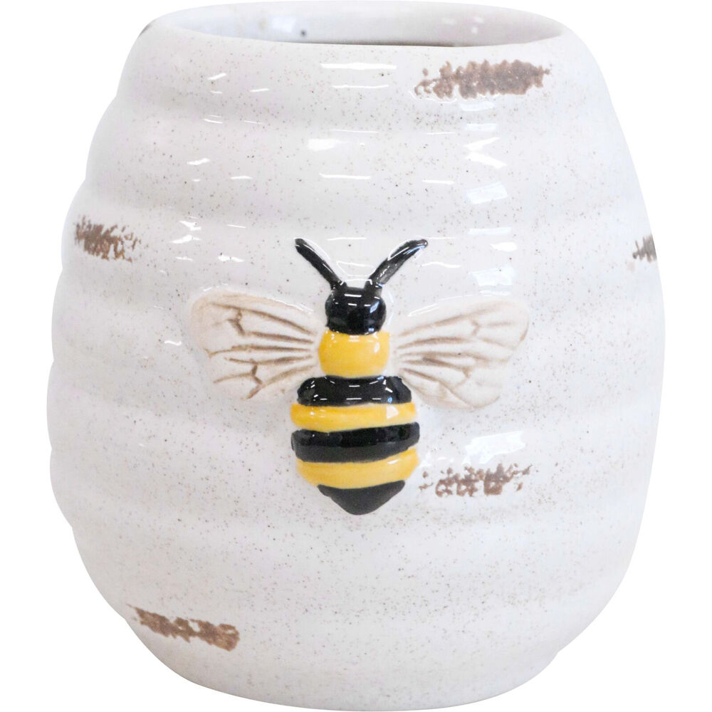 LVD Ceramic Pot Plug Bee Rustic Home/Garden Decor Plant Container 8x9cm White (4 Pack) — image 2