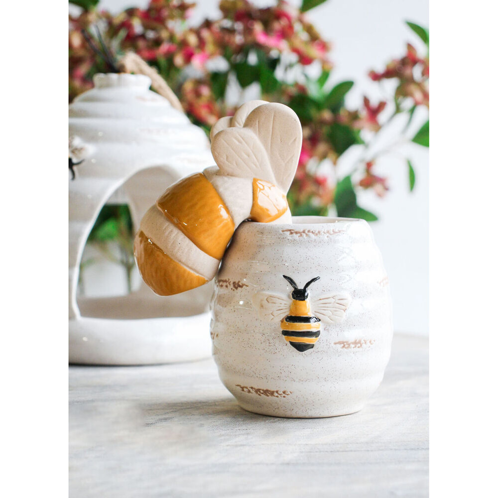 LVD Ceramic Pot Plug Bee Rustic Home/Garden Decor Plant Container 8x9cm White (4 Pack) — image 4