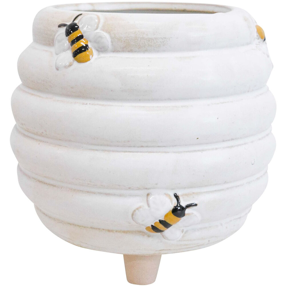 LVD Ceramic Bee Planter On Feet w/ Plug Home/Garden Decor Pot 15cm White (2 Pack) — image 2
