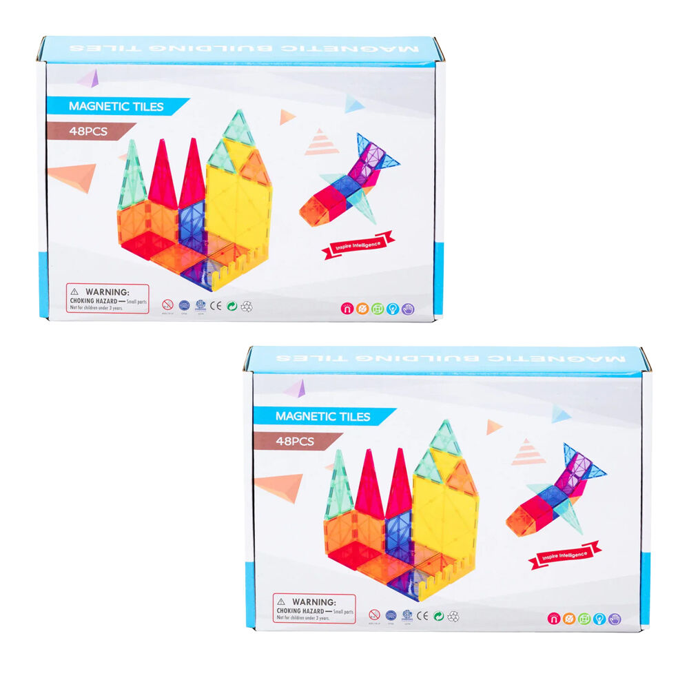 Gem Toys 48 Pcs Durable Building Magnetic Tiles/3D Puzzle w/Storage Bag 3y+ (2 Pack)