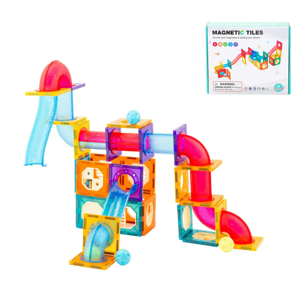 Gem Toys 88 Pcs Magnetic Building Tiles w/Marble Run Pipes w/Storage Bag 3y+ (2 Pack) — image 4