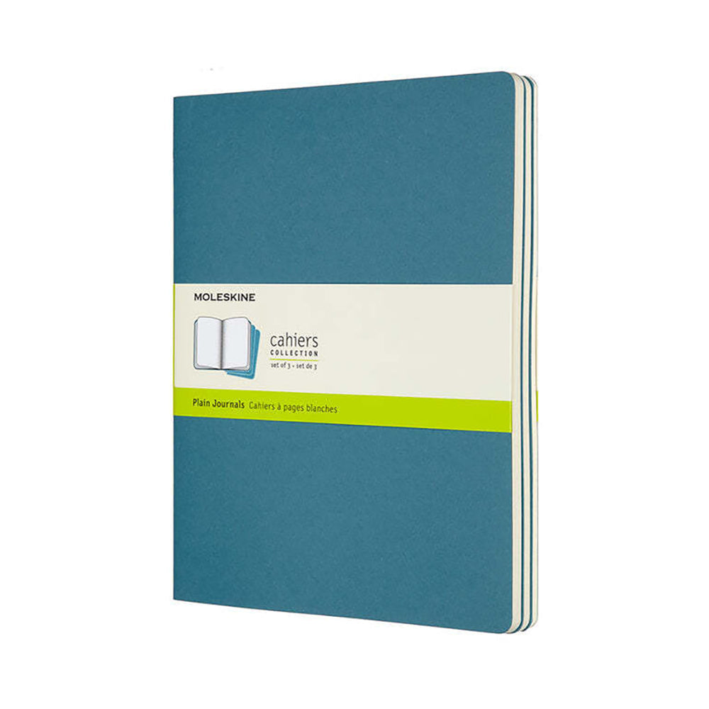 Moleskine Cahier Soft Cover Writing Notebook/Journal Plain Set Brisk Blue XL (3 Pieces)