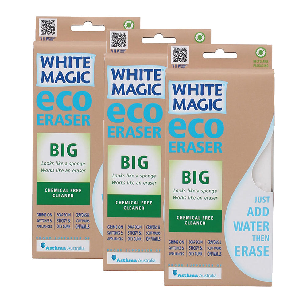 White Magic Eco Standard 18x9cm Eraser Sponge Multi-Purpose Dirt/Bath Cleaner (3 Pack)